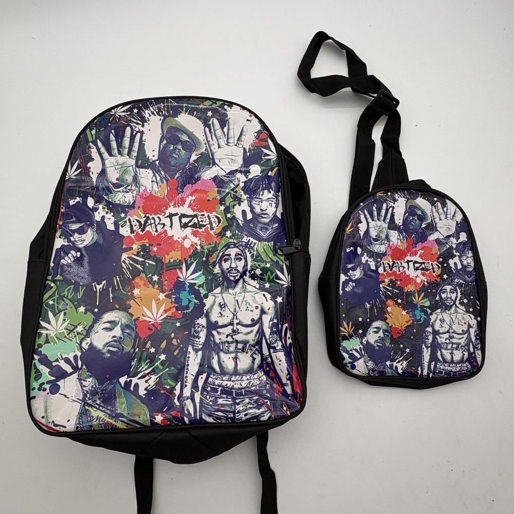 Rap Hip Hop Backpack Sling Bag Set 18in Multicolor Mens Daypack Travel School
